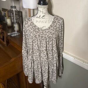 Leopard Print Gray Babydoll Women's Top‼️FINAL SALE